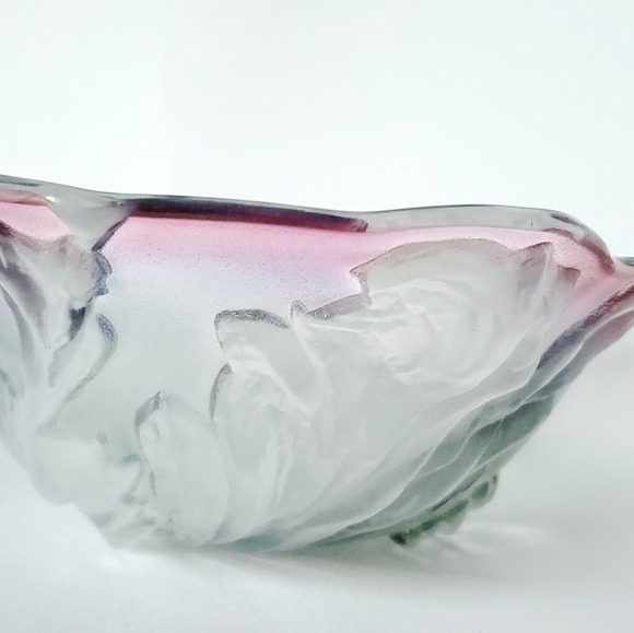 Vintage Crystal Bowl, Vtg Studio Nova, Tulip Floral Motif, Molded Matte Frosted - Picture 10 of 10